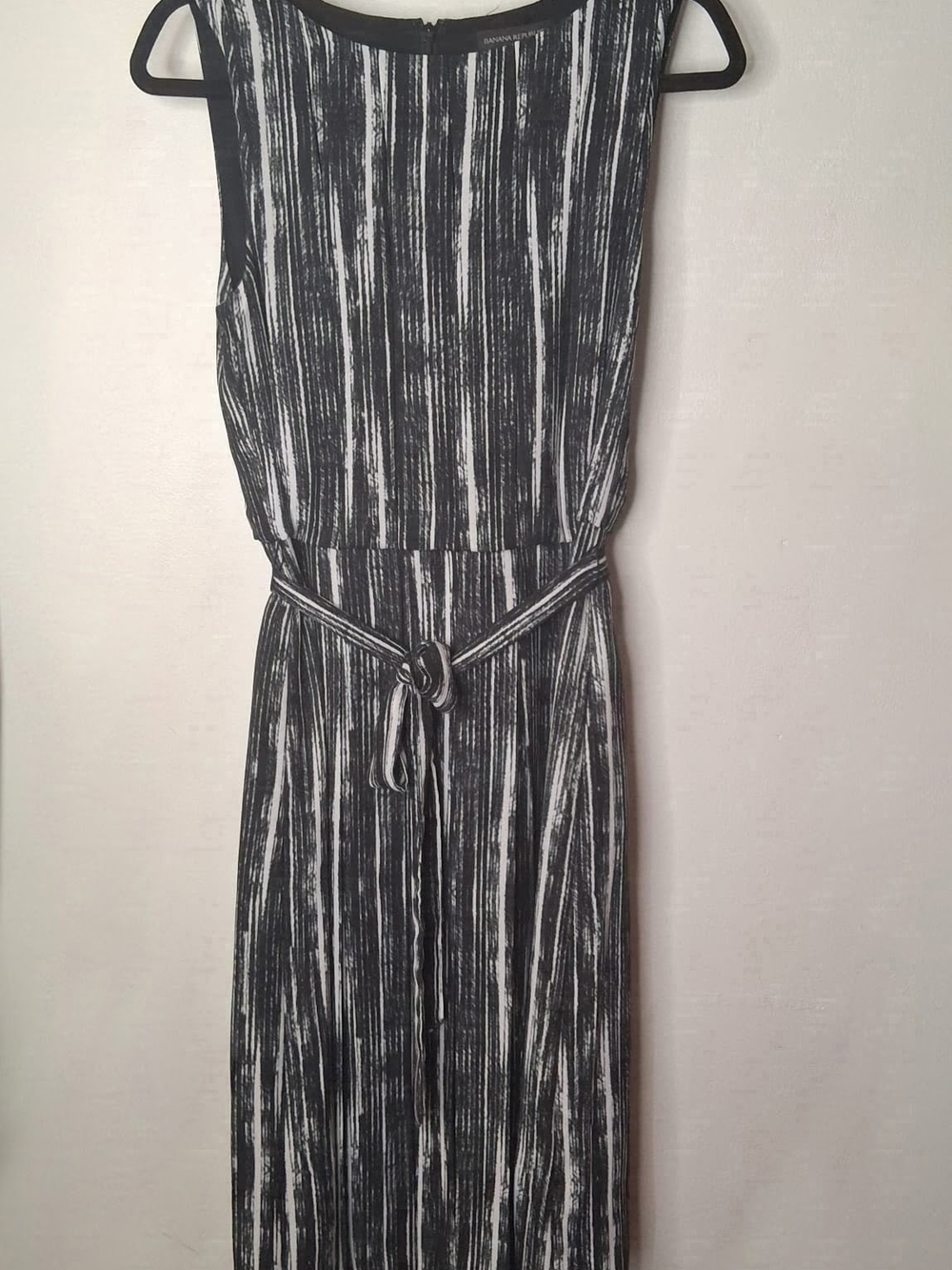 Banana Republic Black White Belted Midi Dress Petite 6P